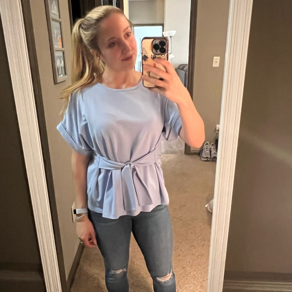 Blue Tie Front Top